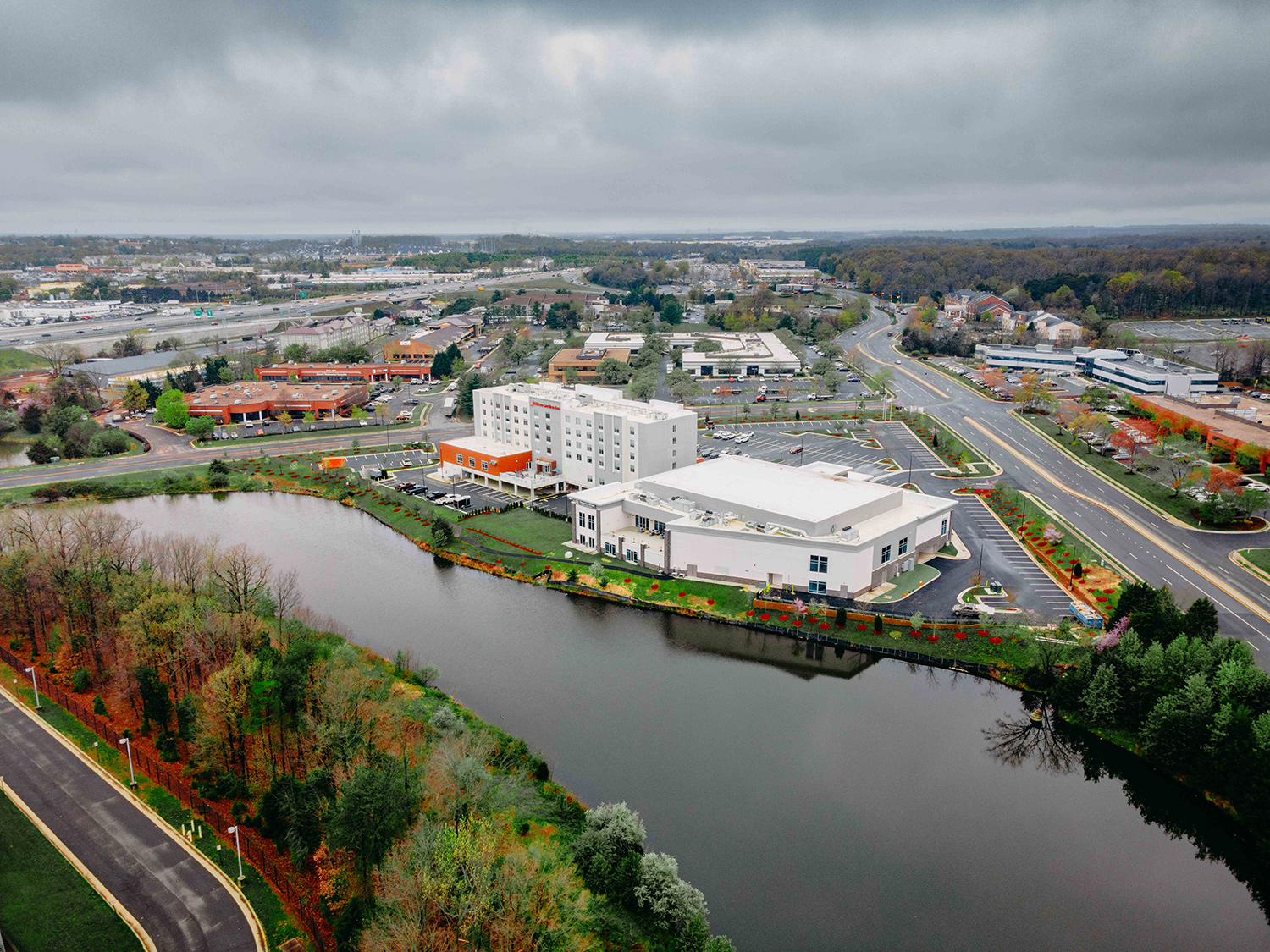 Aerial view of Magnoliya Grand and waterfront setting