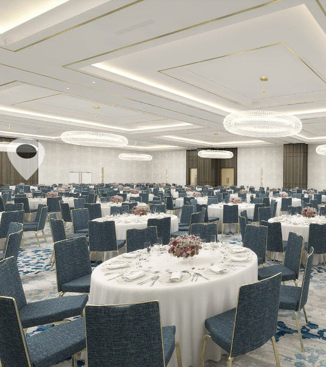 Magnoliya Grand ballroom set for a banquet